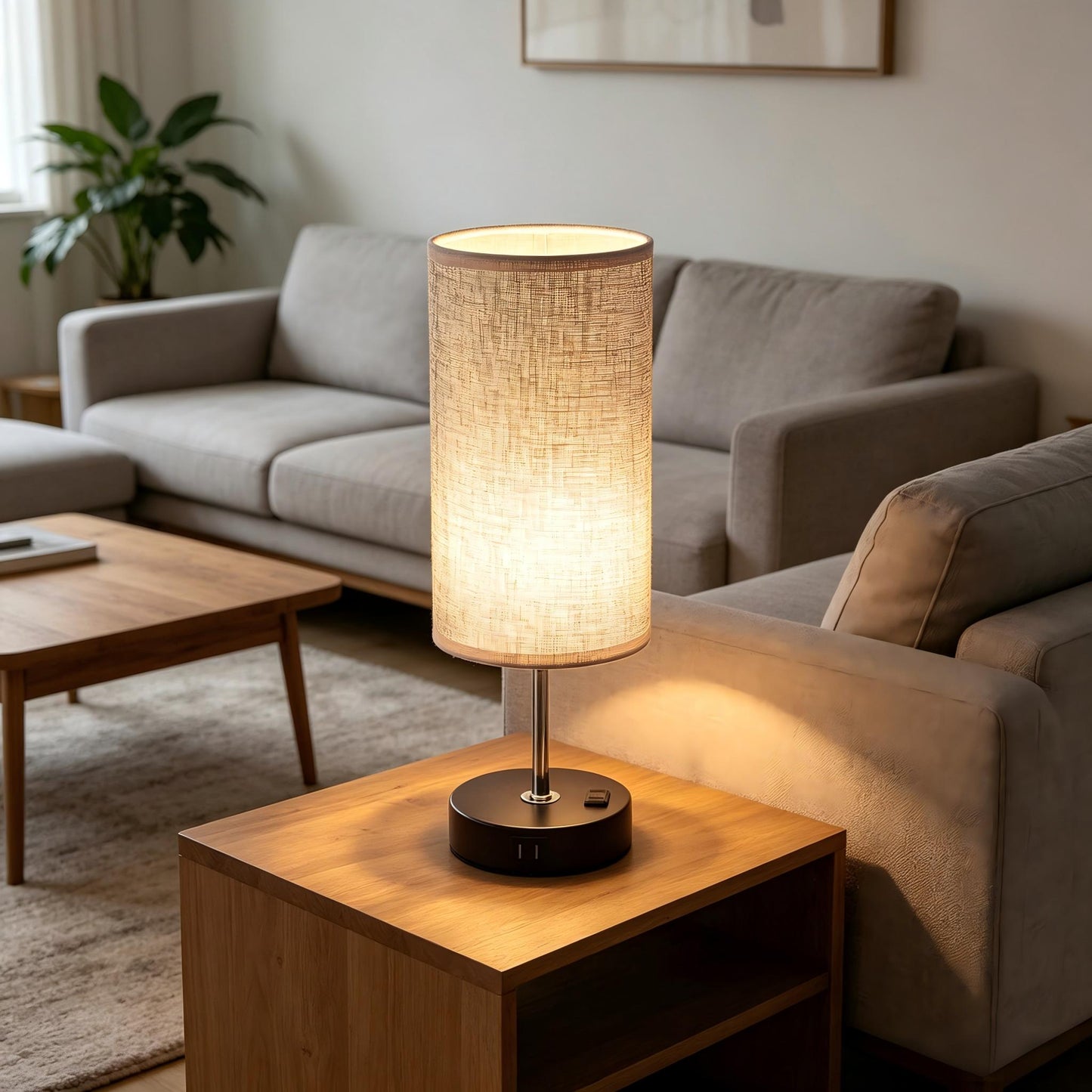 Modern Touch Bedside Table Lamp with USB-C & USB Charging Ports | 3-Way Dimmable Nightstand Lamp