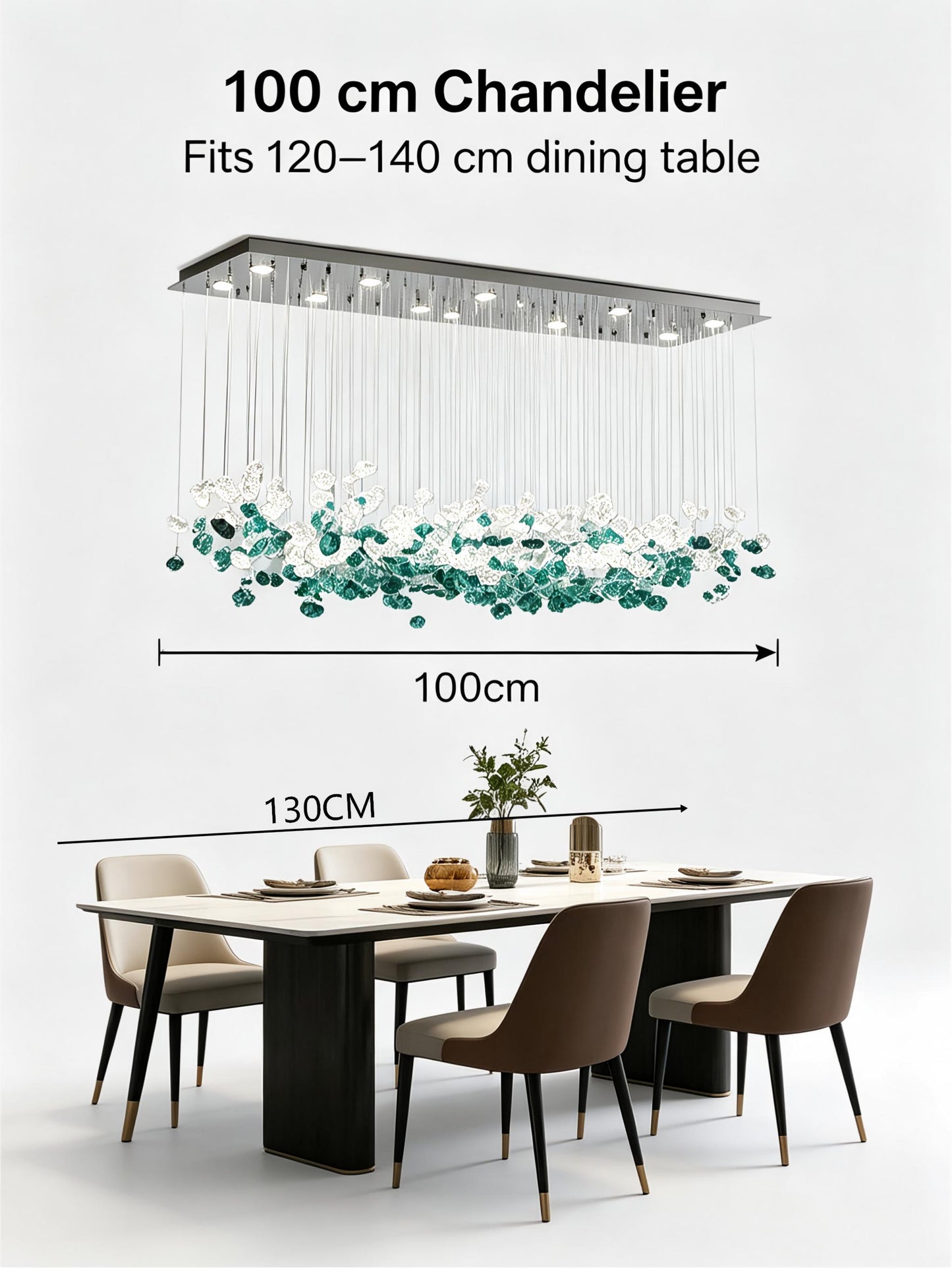 Emerald Green Glass Rectangular Chandelier - Modern Luxury LED Pendant Light for Dining Room