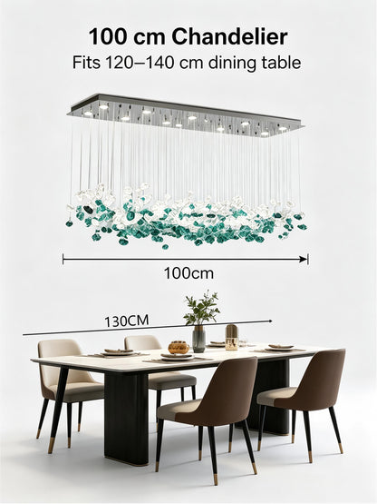 Emerald Green Glass Rectangular Chandelier - Modern Luxury LED Pendant Light for Dining Room