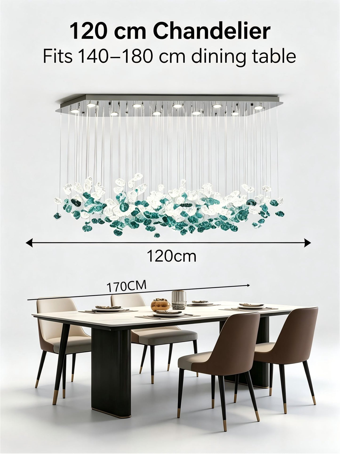 Emerald Green Glass Rectangular Chandelier - Modern Luxury LED Pendant Light for Dining Room