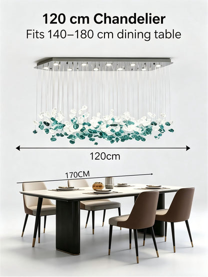 Emerald Green Glass Rectangular Chandelier - Modern Luxury LED Pendant Light for Dining Room