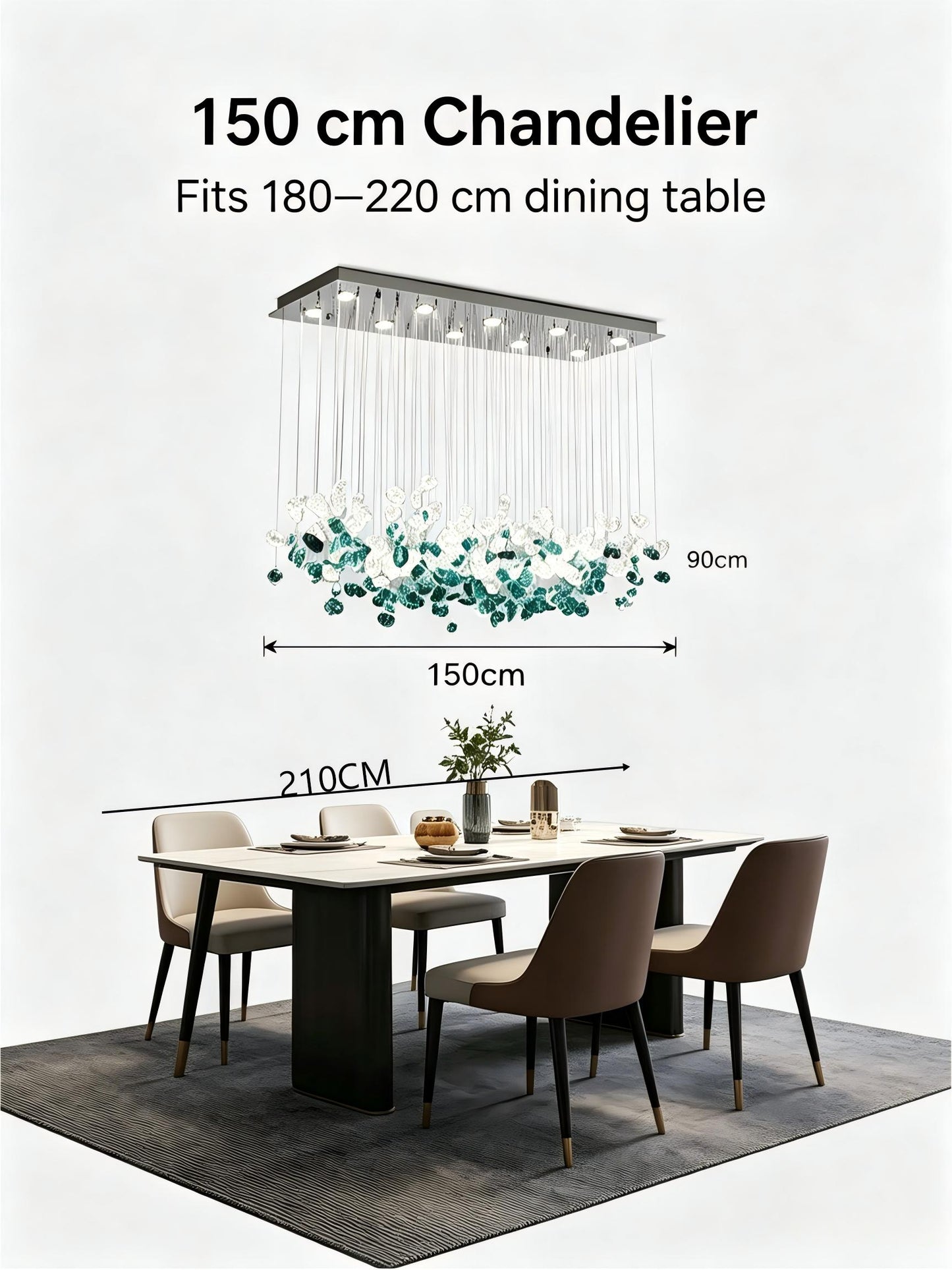 Emerald Green Glass Rectangular Chandelier - Modern Luxury LED Pendant Light for Dining Room