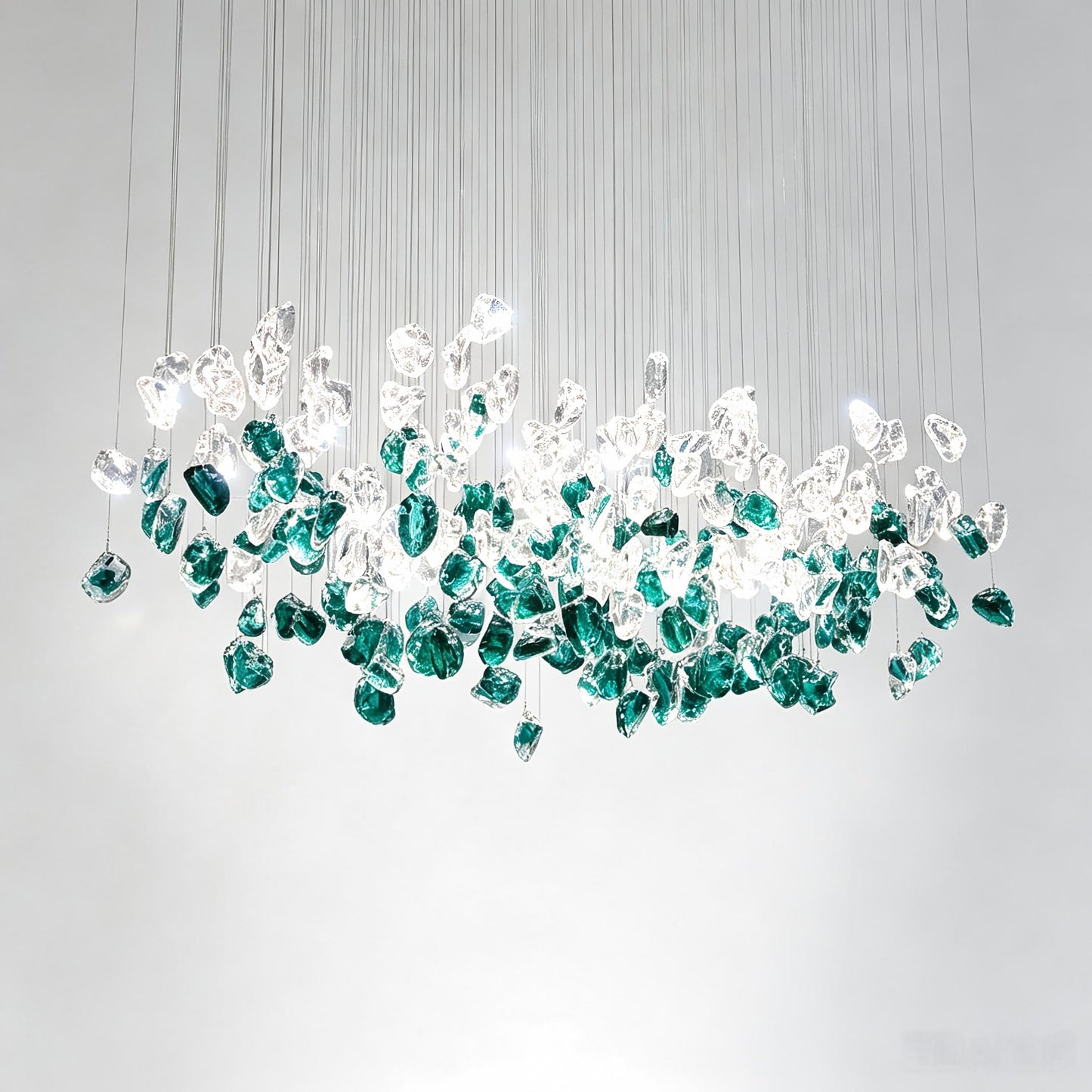 Emerald Green Glass Rectangular Chandelier - Modern Luxury LED Pendant Light for Dining Room