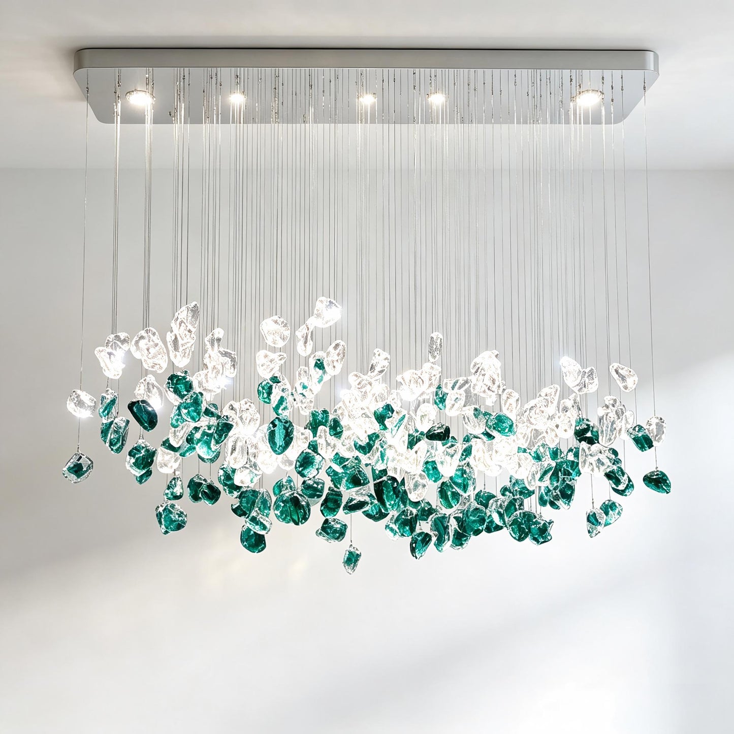 Emerald Green Glass Rectangular Chandelier - Modern Luxury LED Pendant Light for Dining Room