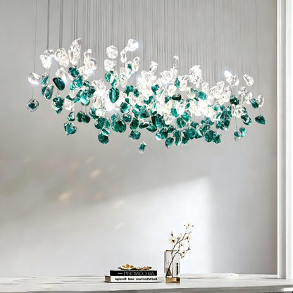 Emerald Green Glass Rectangular Chandelier - Modern Luxury LED Pendant Light for Dining Room