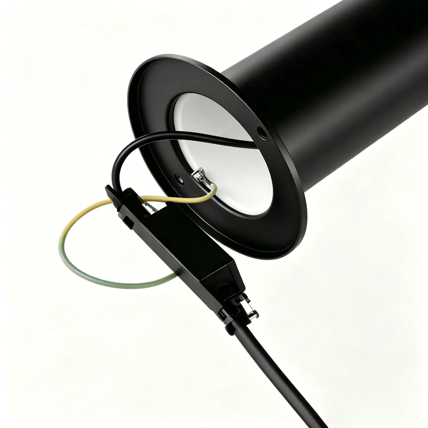 Black Outdoor Garden Light Internal Wiring Connector Detail, Easy Hardwired Installation Structure