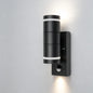 Black Cylinder Up Down Outdoor Wall Light with PIR Motion Sensor, Modern Aluminum Waterproof Exterior Sconce for Villa, Hotel, Garden