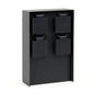 Front view of the black 4-way outdoor power socket box on a plain white background