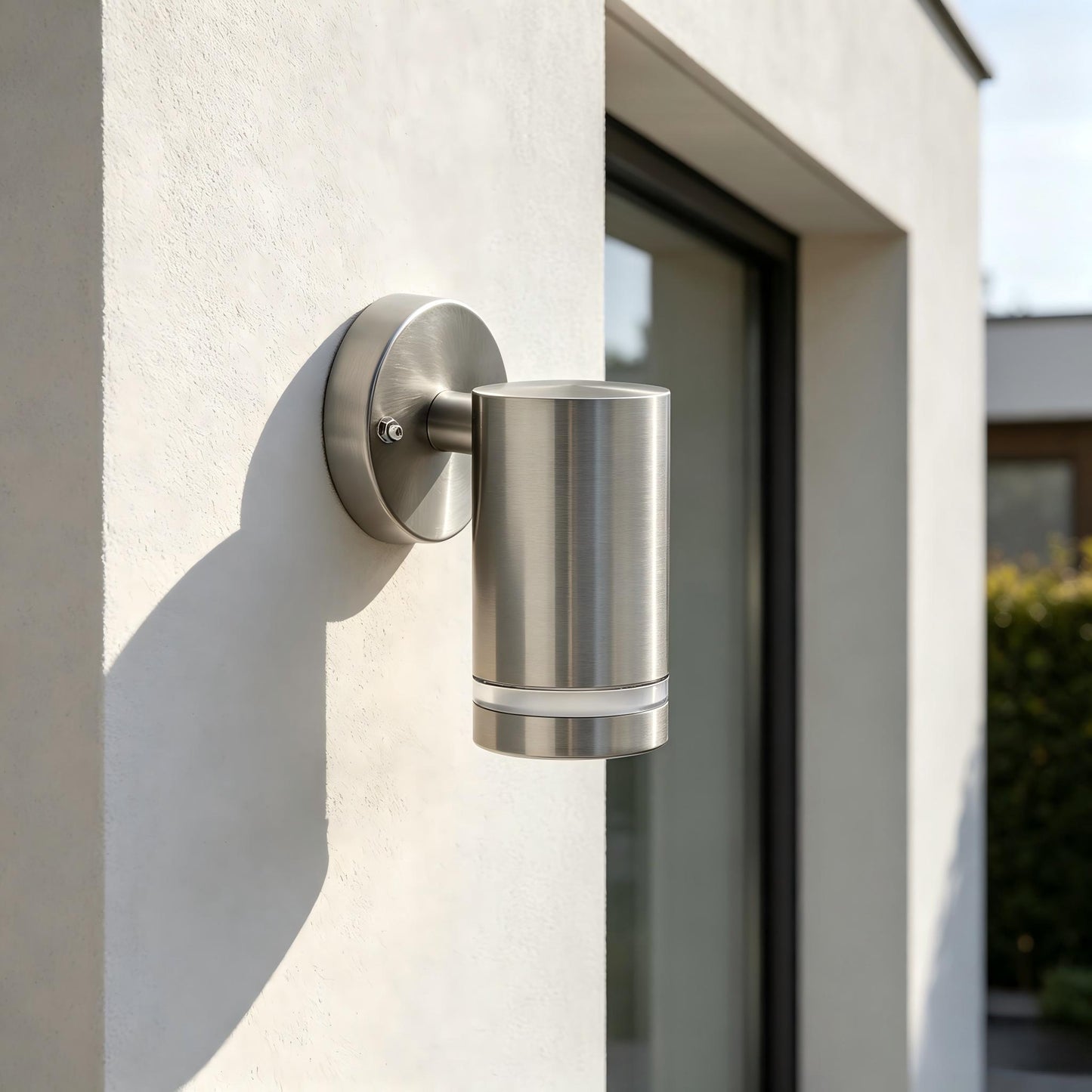 Brushed Nickel Outdoor Sconce Entrance Facade Wide Shot Off 