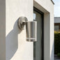 Brushed Nickel Outdoor Sconce Entrance Facade Wide Shot Off 