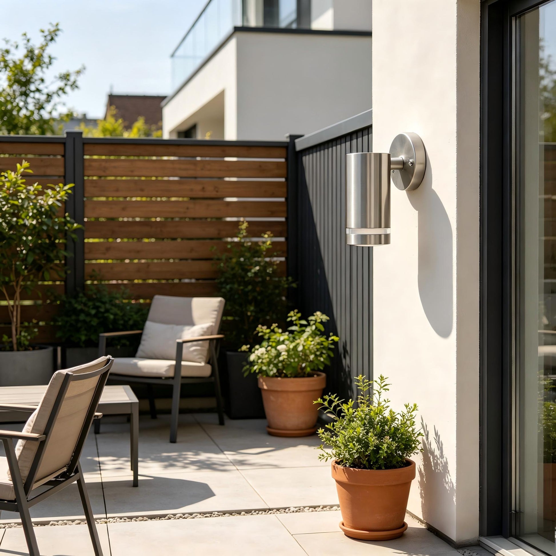 Modern Exterior Wall Lamp Courtyard Scene Lit Up