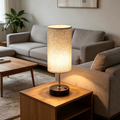 Modern Touch Bedside Table Lamp with USB-C & USB Charging Ports | 3-Way Dimmable Nightstand Lamp
