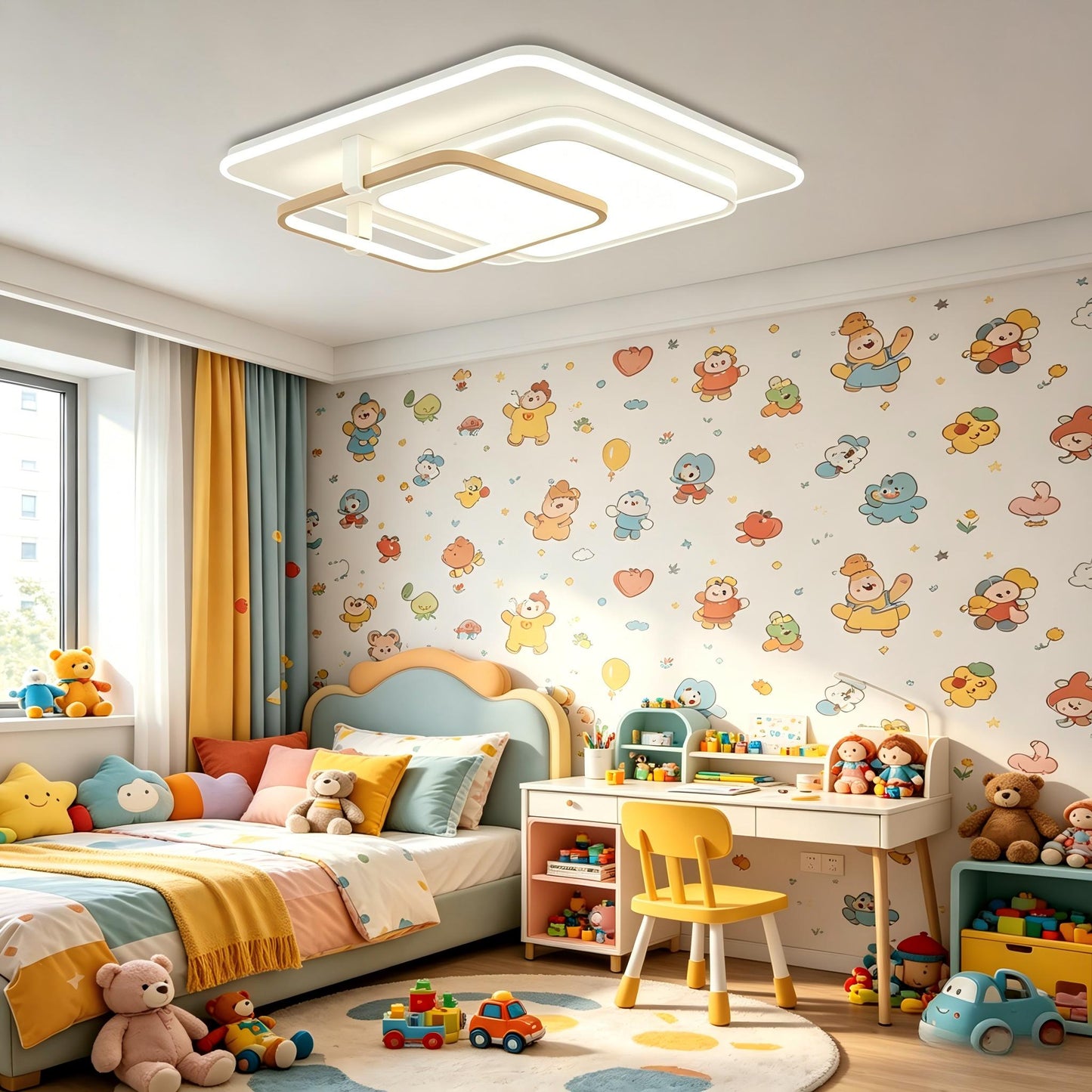 Modern LED Square Flush Mount Ceiling Light with Remote | Dimmable 3CCT for Bedroom Study