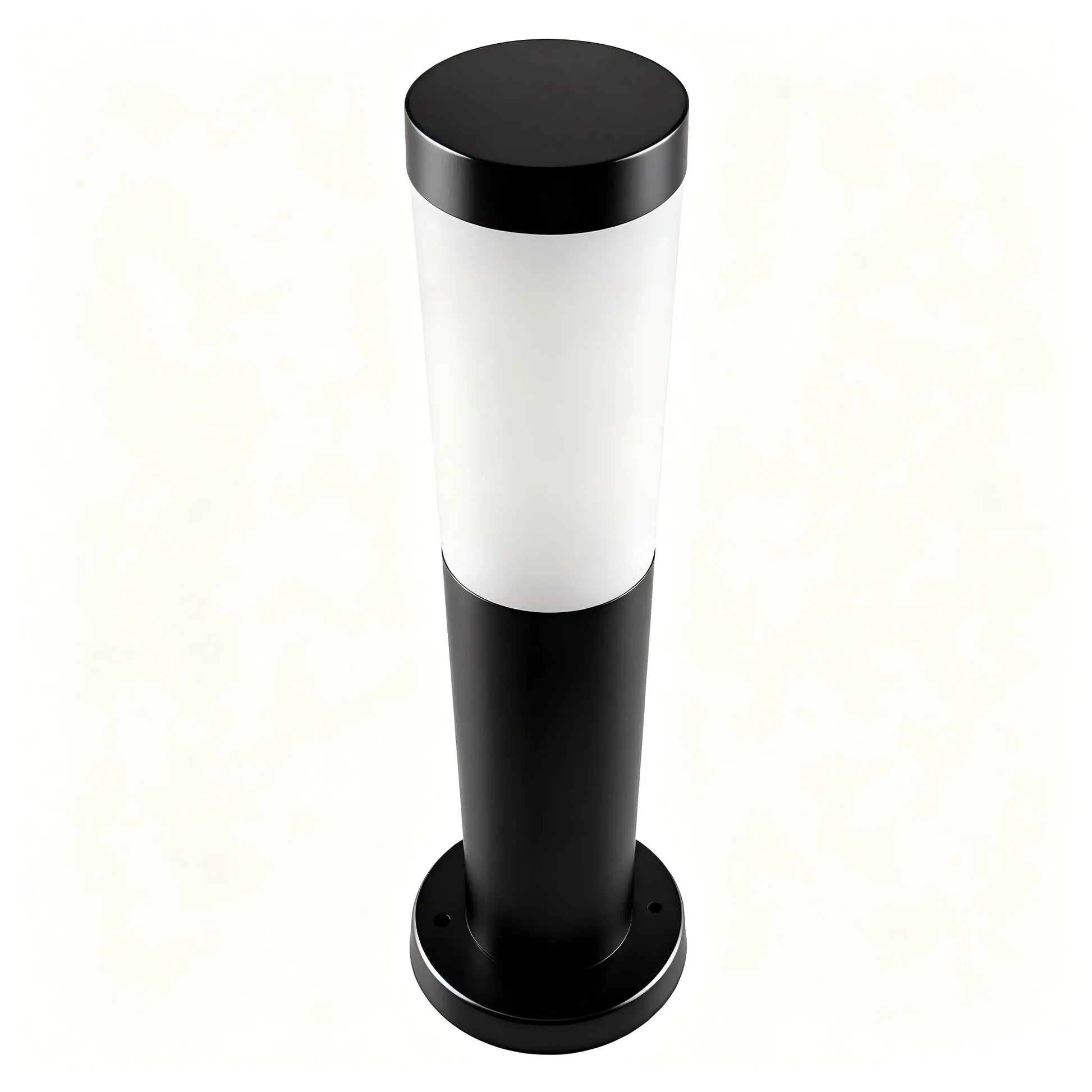 Modern Cylindrical Matte Black Stainless Steel Garden Post Light Top View White Background Product Shot