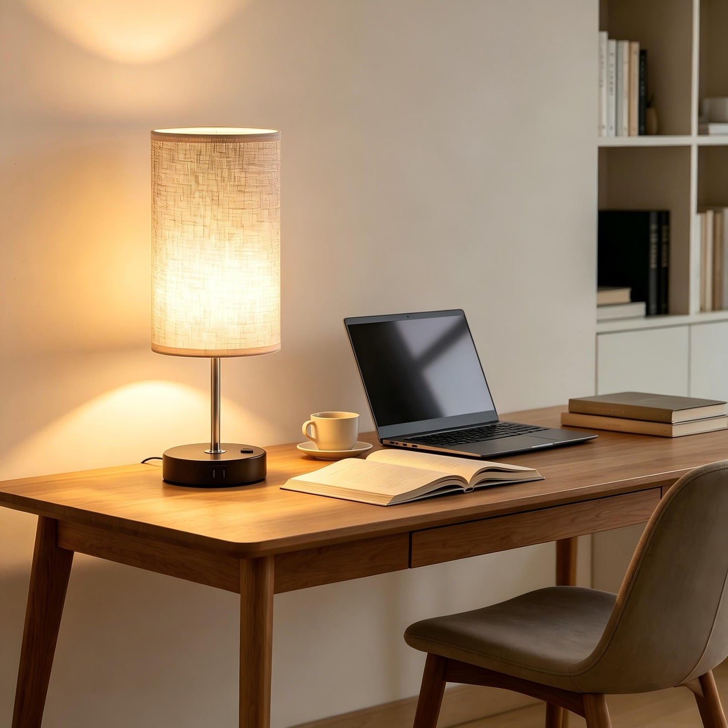 Modern Touch Bedside Table Lamp with USB-C & USB Charging Ports | 3-Way Dimmable Nightstand Lamp