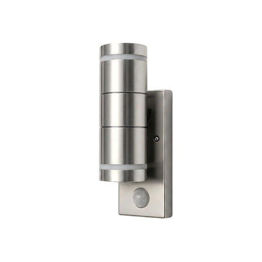 Modern Stainless Steel Outdoor GU10 Wall Light with PIR Motion Sensor IP44 White Background
