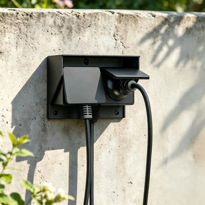 Heavy-duty outdoor socket installed on a concrete wall for outdoor power distribution