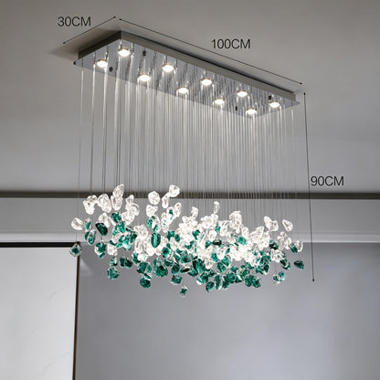Emerald Green Glass Rectangular Chandelier - Modern Luxury LED Pendant Light for Dining Room