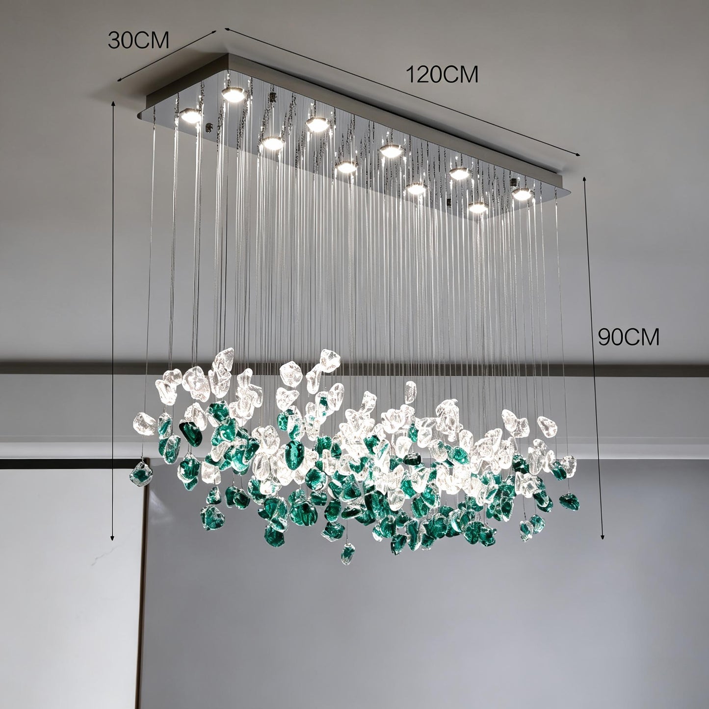 Emerald Green Glass Rectangular Chandelier - Modern Luxury LED Pendant Light for Dining Room