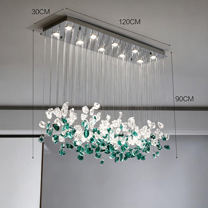 Emerald Green Glass Rectangular Chandelier - Modern Luxury LED Pendant Light for Dining Room