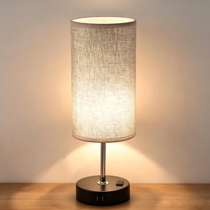 Modern Touch Bedside Table Lamp with USB-C & USB Charging Ports | 3-Way Dimmable Nightstand Lamp