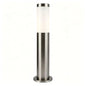 Stainless steel outdoor bollard light with frosted diffuser for garden pathways.