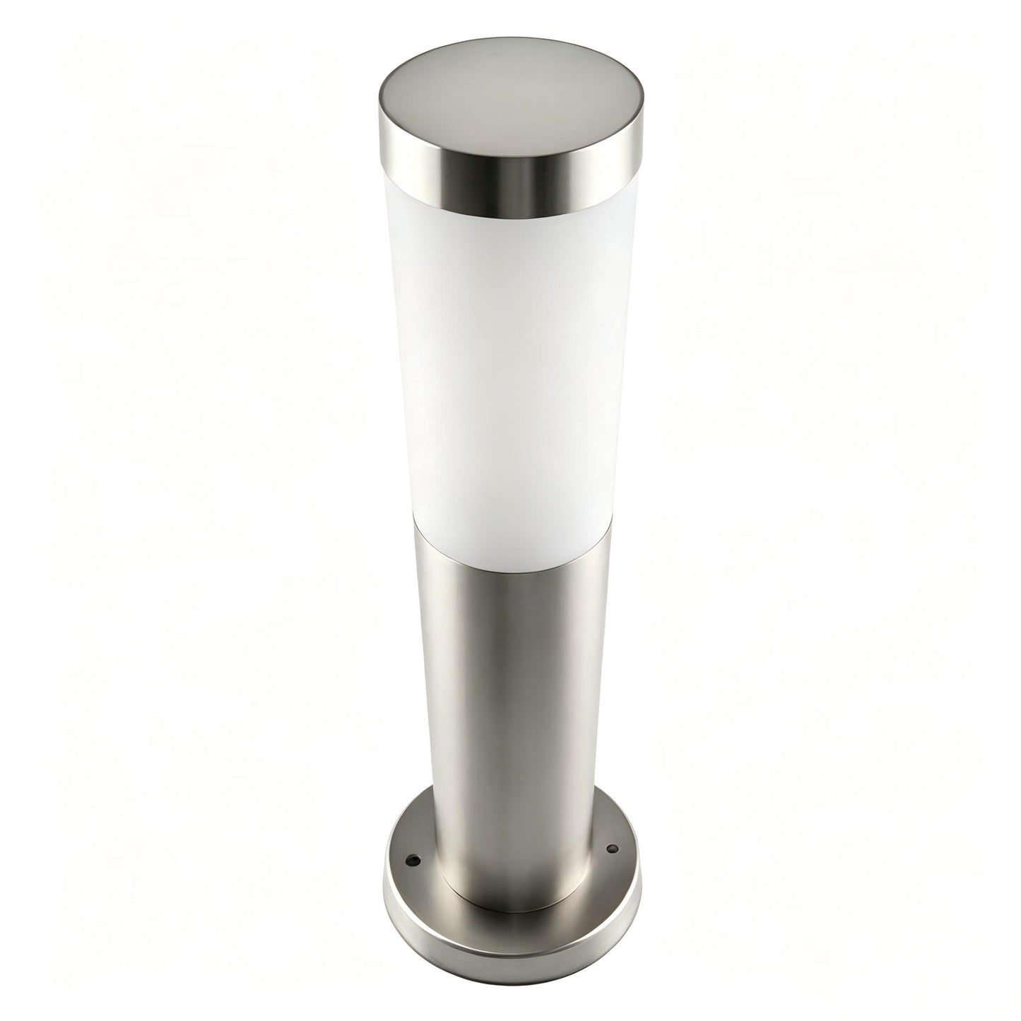 Base and wiring detail of stainless steel outdoor bollard light for easy installation.