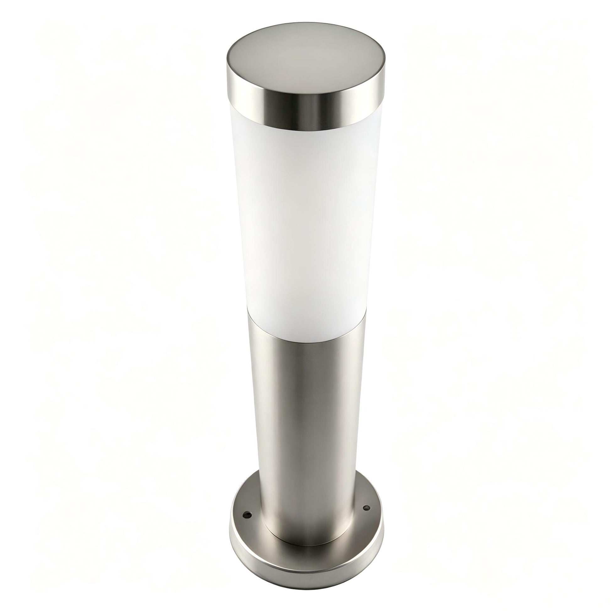 Base and wiring detail of stainless steel outdoor bollard light for easy installation.