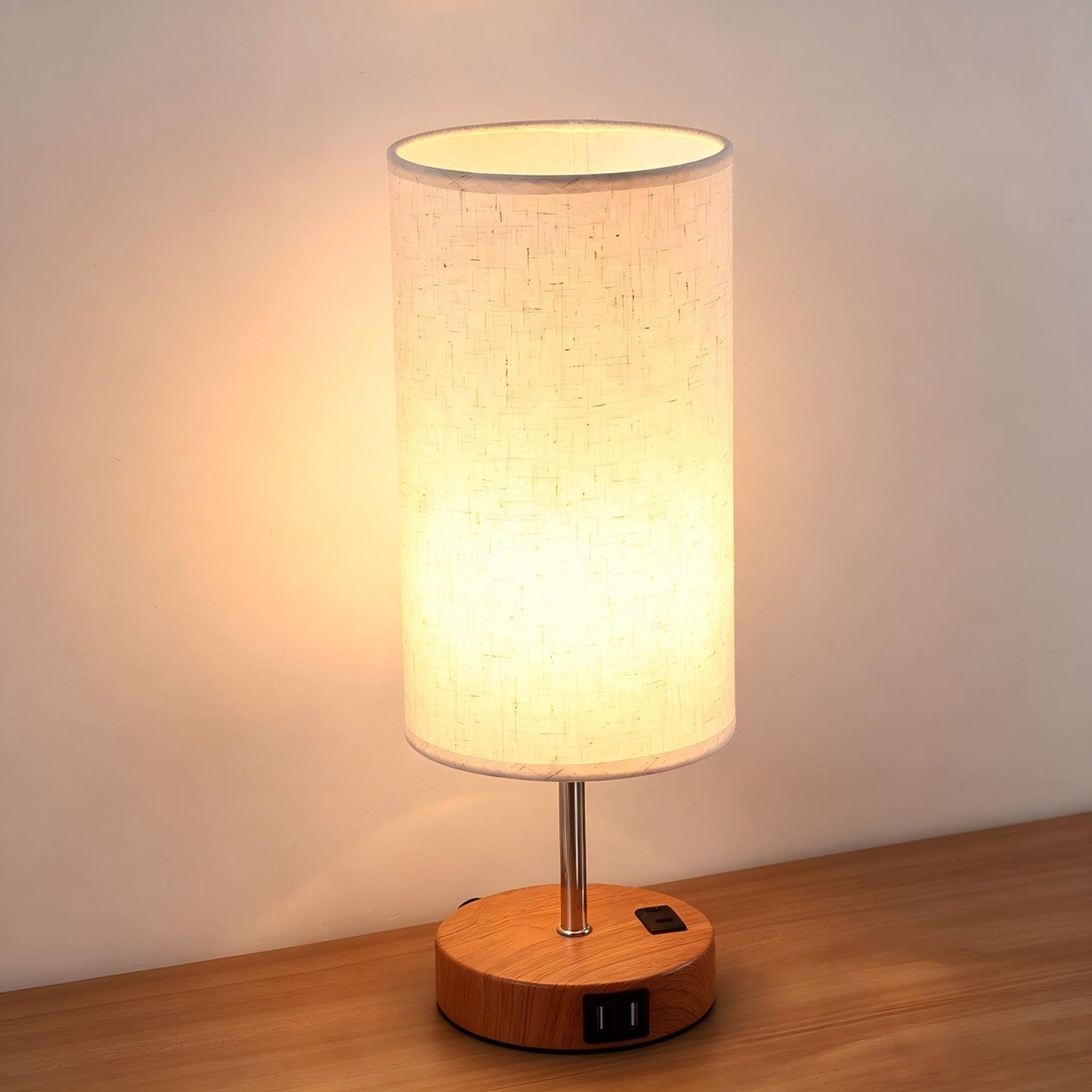 Modern Touch Bedside Table Lamp with USB-C & USB Charging Ports | 3-Way Dimmable Nightstand Lamp