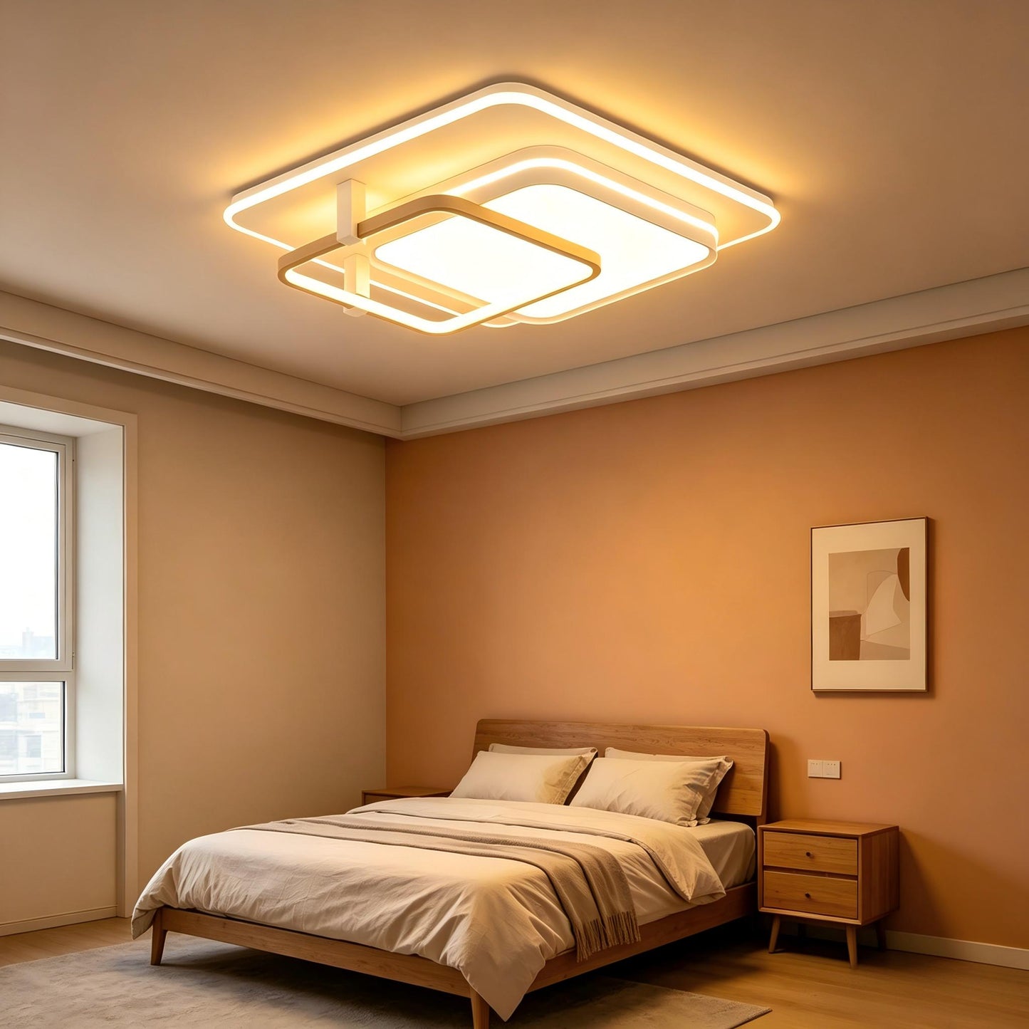 Modern LED Square Flush Mount Ceiling Light with Remote | Dimmable 3CCT for Bedroom Study